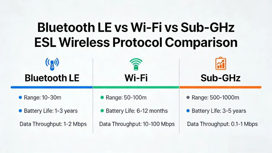 Bluetooth vs Wi-Fi vs Sub-GHz Etiqueta electrònica de prestatge